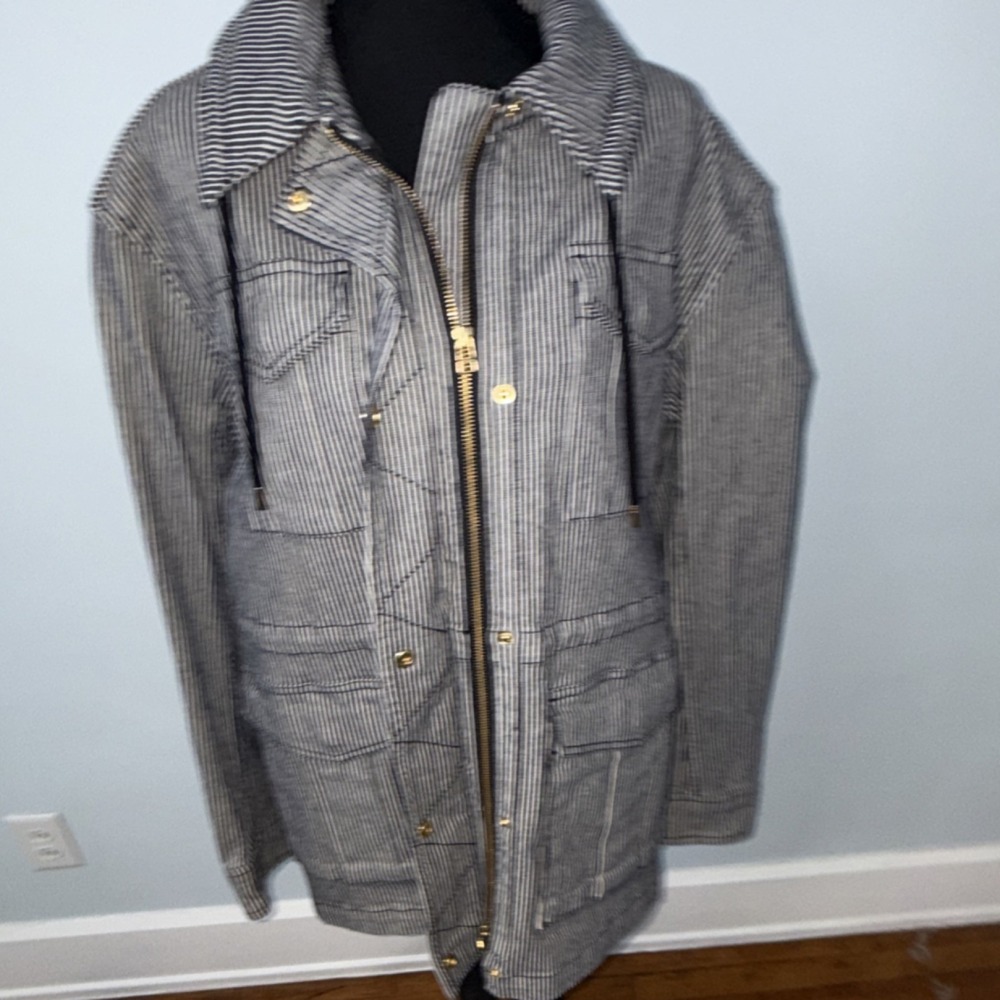 ATM Anthony Thomas Melillo Indigo White Stripe Field Jacket AW5880-MAQ Large NWT - Picture 4 of 16